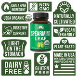 USDA Organic Spearmint Capsules. Organic Vegan Spearmint Leaf Pills for Acne, Digestive Support, Ingestion, PCOS, and More. USA Tested Supplement for Women and Men.