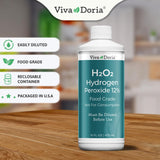 Viva Doria H2O2 Hydrogen Peroxide 12 Percent Aqueous Solution - Food Grade, 16 Fl Oz, 4 Pack (Total: 64 Fl Oz)