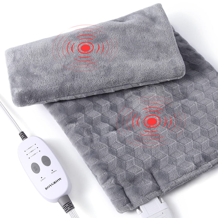 ROYGROW Weighted Heating Pad with 2 Massager, Electric Massaging 5lbs Heating Pad for Back Neck Shoulder with Massaging Vibration, 3 Heating Levels & 3 Massage Types, 12” x 24”