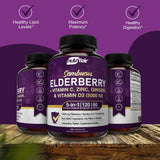 NutriFlair Sambucus Elderberry, 120 Veggie Capsules - 5 in 1 Immune Support and Antioxidant Supplement with Vitamin C, Vitamin D3 5000 IU, Zinc, Ginger, Black Dried Elderberry Pills - 2 Month Supply