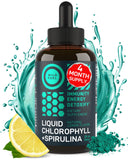 Liquid Chlorophyll Drops with Spirulina for Water - Full Strength Energy, Wellness, Immune Support Supplement - 50mg Chlorophyll Liquid, 12.5mg Spirulina - Lemon Flavor Detox Drink - 2oz, 118 Servings