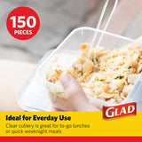 Glad Premium Assorted Plastic Cutlery | Clear Extra Heavy Duty forks, Knives, And Spoons | 150 Piece Set of Disposable Party Utensils, and Sturdy Cutlery