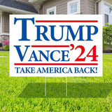 Probsin Trump Vance 2024 Yard Sign Double Sided 16" x 24" Trump Vance'24 Take America Back MAGA Signs Voted for Trump Vance Outdoor Decorations for Lawn, Garden, Window, Party Supplies (White)