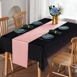 8Pack Disposable Plastic Tablecloths and Satin Table Runner Set Black and Rose Gold Dot Tablecloth Gold Satin Table Runner for Wedding Birthday Baby Shower Anniversary Christmas New Year Party Supply