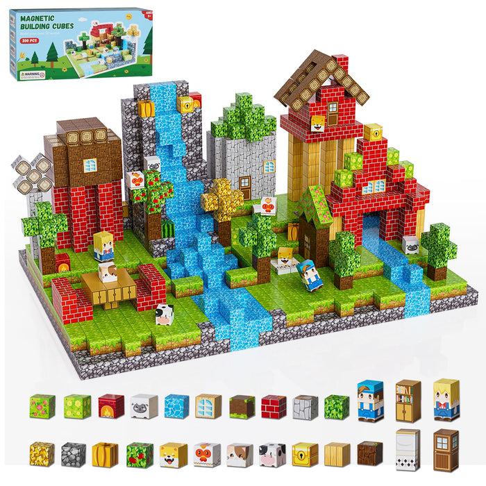Fitrobust 200PCS Magnetic Building Blocks Set, Magnetic Tiles Kids Build Cubes STEM Game Toys, Build Forest World Set, Christmas Birthday Gifts for Boys & Girls Age 3 4 5 6 7 8 9 10