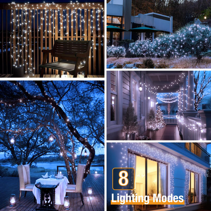 4 Pack Solar String Lights Outdoor - 320LED 132FT Solar Fairy Lights Outside Waterproof with 8 Modes, Copper Wire Twinkle Solar Outdoor Lights for Garden Yard Tree Christmas Wedding Decor, Cool White