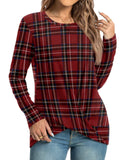 HOTGIFT Winter Womens Christmas Tunic Tops Long Sleeve Casual T-Shirts Front Twist Blouse Red Plaid Large