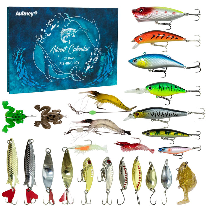 Fishing Lure Advent Calendar 2024 Christmas Countdown，24 Days Lure Fishing Kit，Xmas Fishing Gift for Fisherman Adult Men Teen Boys