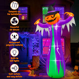 14FT Halloween Inflatables Decorations, Giant Halloween Inflatables Pumpkin Ghost with Witch Hat, Pre-lit Blow Up Halloween Inflatables Decor for Haunted House Halloween Outdoor Party Yard Lawn