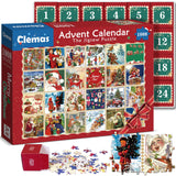 Advent Calendar 2024 Christmas Jigsaw Puzzle-1008 Pieces Christmas Countdown Calendar 24 Days Jigsaw Puzzles, Holiday Vintage Stamp Puzzles for Adults Kids,Xmas Gift for Boys and Girls