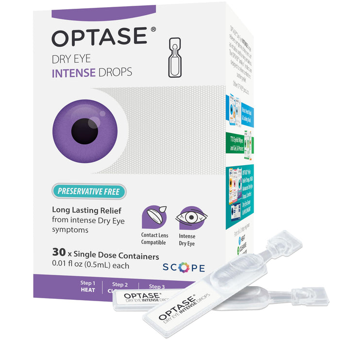 Optase Dry Eye Intense Drops, Single Dose - Preservative Free Eye Drops for Long Lasting Relief - Artificial Tears to Relieve Severe Dry Eye Symptoms - 30 Single Dose Vials