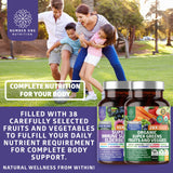 N1N Premium Organic Super Fruits & Veggies + Immune Support [38 Powerful Ingredients], Natural Super Greens Supplement with Alfalfa, Vitamins & Minerals, Zinc, Turmeric and Probiotic, 120 Caps