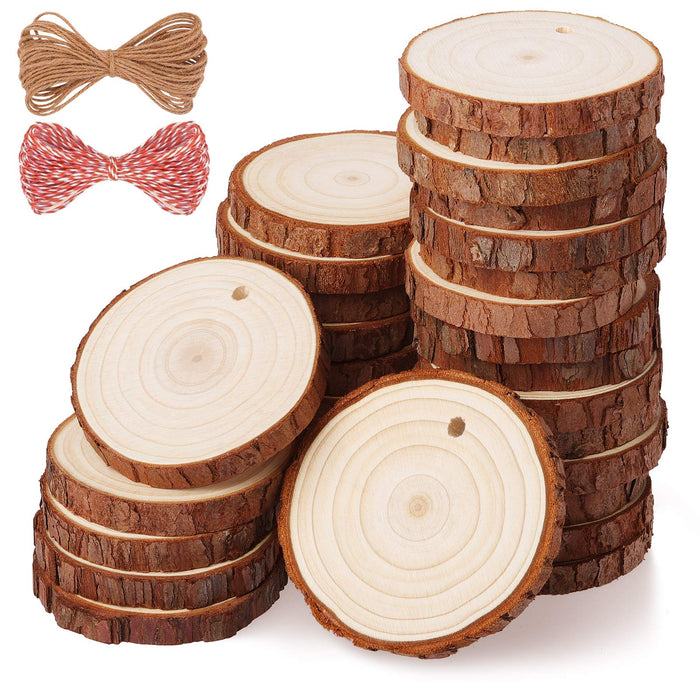 Fuyit Wood Slices 30 Pcs 2.0-2.4 Inches Craft Wood kit Unfinished Predrilled Tree Slices with Hole, Wooden Circles for Arts and Crafts Christmas Ornaments DIY Crafts