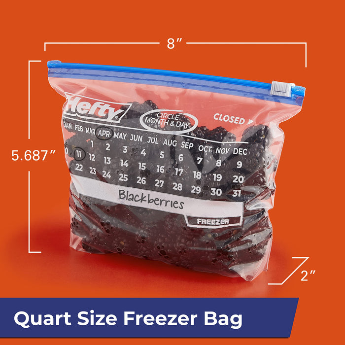 Hefty Calendar Slider Quart Freezer Bags, 1 Quart Slider Bags, Stand and Fill Expandable Bottom, Helps Prevent Freezer Burn, Freezer Bags Quart Size, 140 Total Bags, 35 Count (Pack of 4)