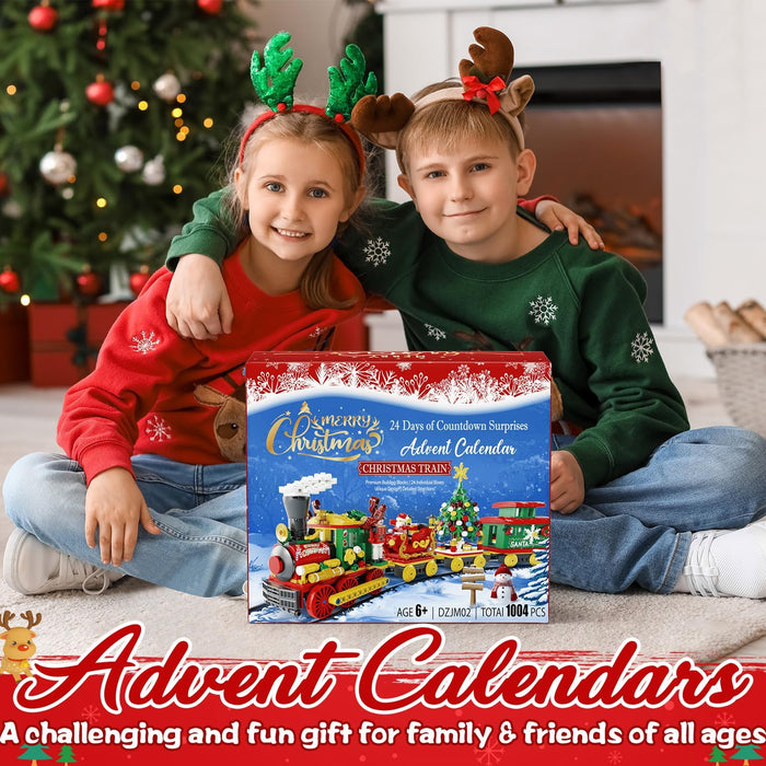 Advent Calendar 2024 for Kids Adults Teens, 24 Days Christmas Train Building Blocks Christmas Countdown Calendar Gift Box with Christmas Tree Santa Nutcracker Toys Set for Boys Girls Women Men Age 6+