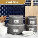 Fine China Storage - Set of 4 Quilted Cases for Dinnerware Storage. Sizes: 12" - 10" - 8" and 7" Wide - Gray - 48 Felt Plate Separators Included