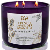 Lavender Vanilla Aromatherapy Candle 3-Wick | Scented Candle for Home | 15.8 oz Large Soy Candle | Relaxing Candle with Long Lasting Fragrance | Decorative Candle Gift for Women