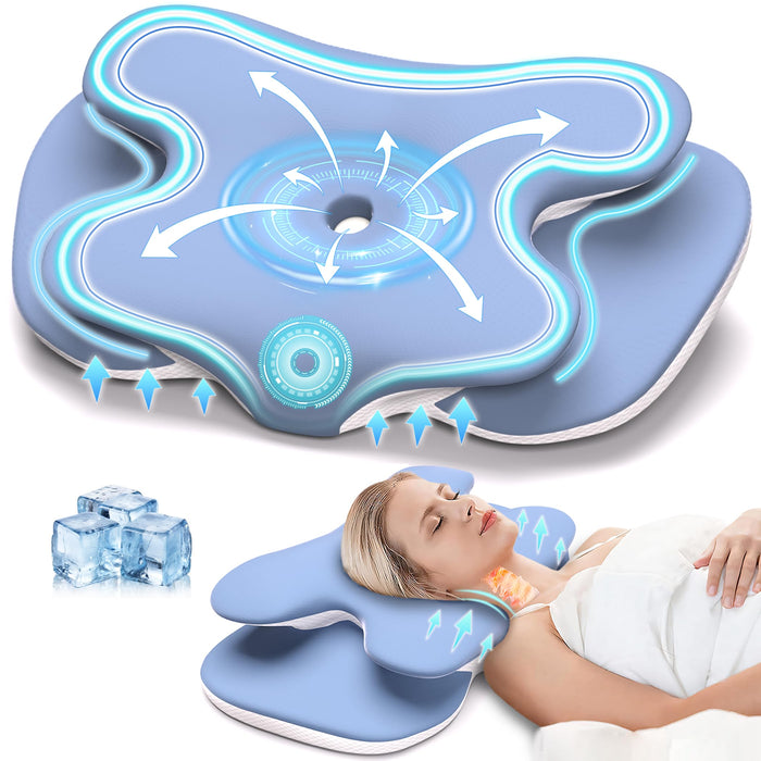 Cervical Pillow for Neck Pain Relief - Ergonomic Memory Foam Pillow with Adjustable Cooling Contour Design, Orthopedic Support for Side/Back/Stomach Sleepers, Machine-Washable Cover (Blue)