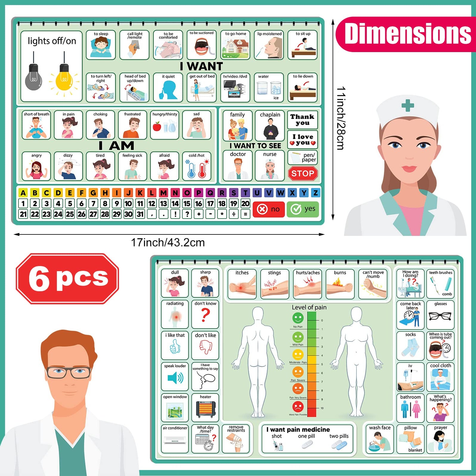 6 Pcs Communication Board for Nonverbal Adults Aphasia Communication B