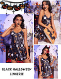 Avidlove Halloween Lingerie for Women Satin Nightgown Black Halloween Print Nightdress Short Sleepwear Sexy Costumes