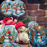 8 Pieces Christmas Snowman Diamond Coasters with Holder DIY Cute Christmas Snowman Diamond Art Coasters 5d Diamond Coasters for Beginners Adults for Christmas Holiday Gift