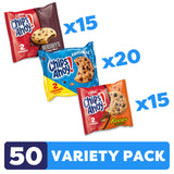 CHIPS AHOY! Cookies Variety Pack, Original Chocolate Chip, Chewy Chocolate Chip with Reese's Peanut Butter Cups & Chewy Hershey's Fudge Filled Soft Cookies, 50 Snack Packs (2 Cookies Per Pack)