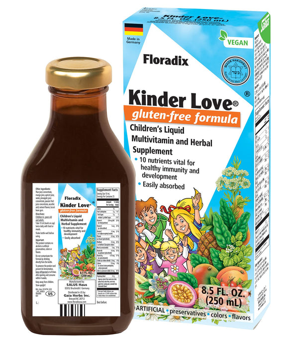 Floradix, Kinder Love Vegan Gluten-Free Children's Liquid Multivitamin for Healthy Development, 8.5 Fl Oz