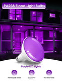 Purple Flood Light Bulbs Outdoor 2 Pack, Par38 LED Purple Light Bulbs Not-dimmable15W(100W Equivalent) E26 Purple Light Bulb Halloween Christmas Decorations Light Bulbs for Porch Home Holiday Lighting