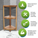 EcoDecors, Snazzy Corner, Teak Corner Shower Shelf, Shower Stand Corner, Corner Shelf for Shower, Teak Shower Stool, Teak Shower Caddy, Teak Shower Shelves, 2 Tier