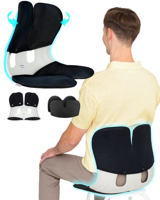 curble Grand(Extra Wide&Sturdy) Cover Set – Ergonomic Back Support Chair with Detachable Cover, Lumbar Support for Posture Correction & Lower Back Pain Relief, Perfect for Home & Office(Set Black)