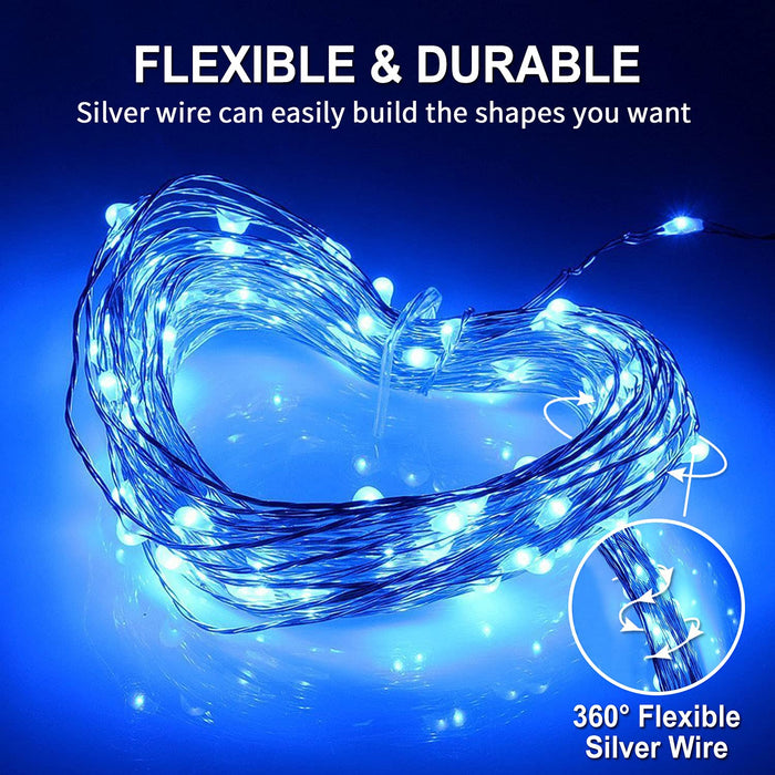 JMEXSUSS 2 Pack Blue Fairy Lights Battery Operated, Total 200 LED 66ft Blue String Lights Waterproof with Remote Timer, Blue Christmas Lights Indoor Decor for Bedroom Wedding Party Decor