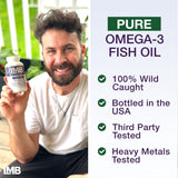 Wild Caught Omega 3 Fish Oil 3000mg - Triple Strength Burpless DHA 900mg + EPA 1200mg Non-GMO - Enteric Coated with No Aftertaste - LMB (90 Soft Gels)