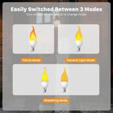 Hompavo 【Upgraded】 LED Flame Light Bulbs, 3 Modes Flickering Light Bulbs, E12 Chandelier Base Candle Fire Light Bulb for Halloween Christmas Party Porch Indoor & Outdoor Home Decoration - 6 Pack