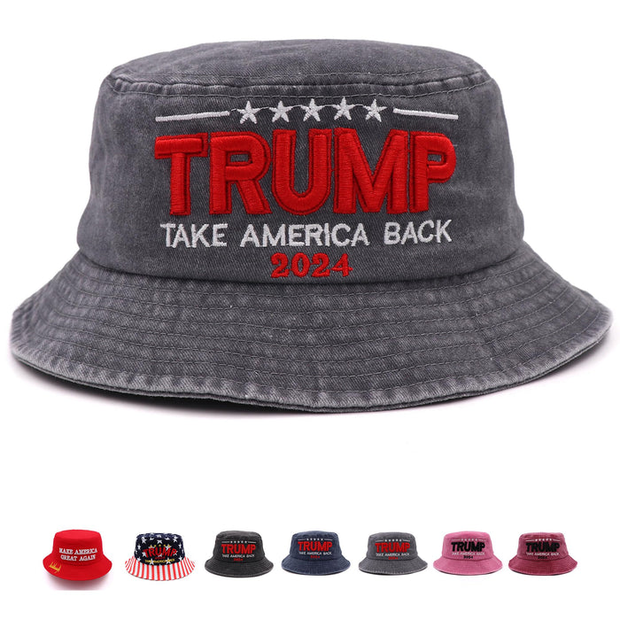 Trump Hat 2024 MAGA Hat Patriotic Bucket Hat for Men Women Donald Trump Take America Back Embroidery Trump Bucket Hat