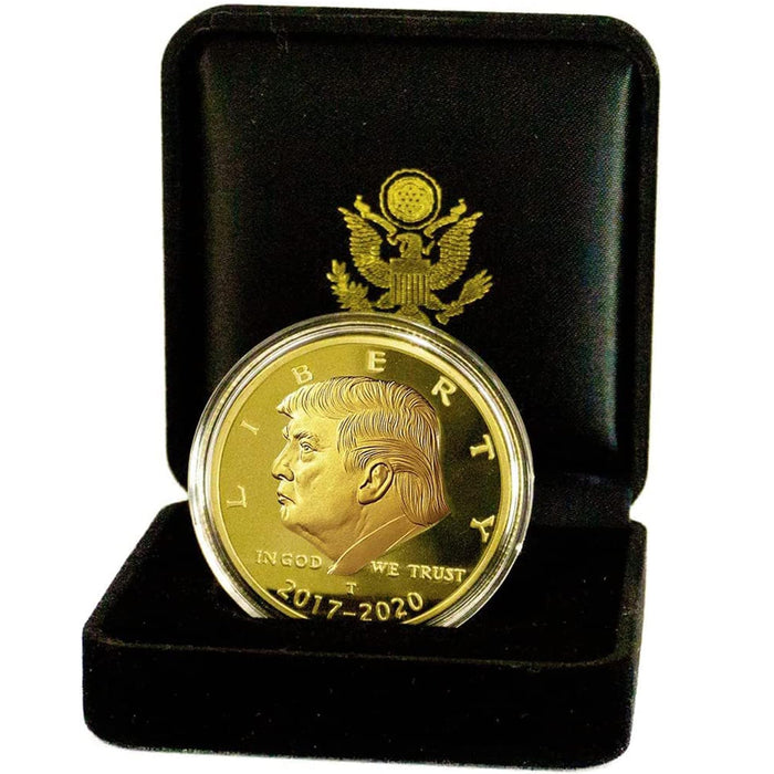 Trump 2017-2020 Gold Coin Set, Velvet Case, 4 Year Collector’s Edition, Commemorative Gold Plated Replica Challenge Coin w/Cert. of Authenticity (Velvet 17-20)