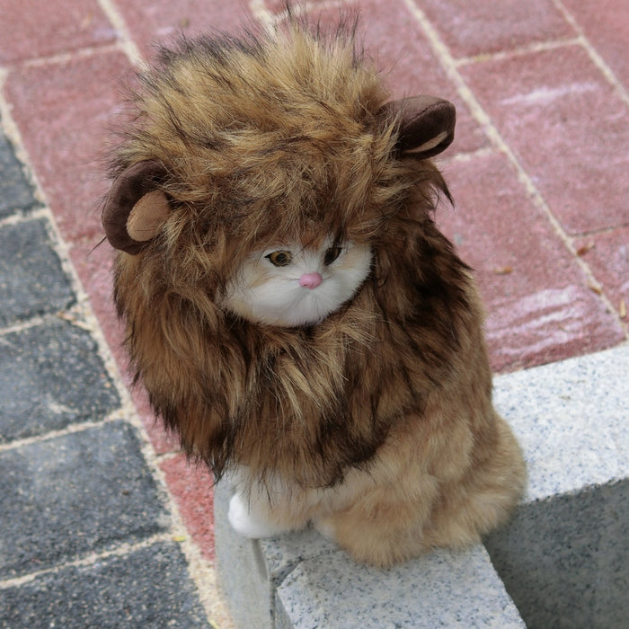 Onmygogo Lion Mane Wig for Cats, Funny Pet Cat Costumes for Halloween Christmas, Furry Pet Clothing Accessories (Size M, Melange Brown)