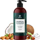 Tropical Sensual Massage Oil for Couples - Complete Relaxation Full Body Massage Oil for Date Night with Smooth Gliding Coconut and Sweet Almond Oil with Mango Scent - Non GMO & Vegan (16 Fl Oz)