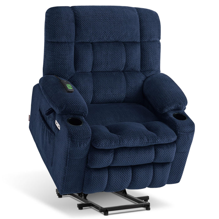 MCombo Small Dual Motor Power Lift Recliner Chair Sofa with Massage and Heat for Elderly People, Infinite Position, USB Ports, Fabric R7894 (Navy Blue, Small-Wide)