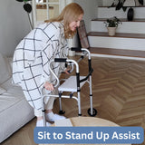 4in1 Walkers for Seniors, Front Wheeled Walker, 2 Wheel Standard Walker with Seat Support to 396 lbs, Lightweight Folding Aluminum Adult Walker, 8 Height Adjustable, Detachable Bath Seat, 2 Ski Glides