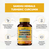 Sandhu Herbals Organic Turmeric Curcumin 120 Capsules with Bioperine Black Pepper Extract Supplement |Made in The USA| 1500mg Joint Support with 95% Curcuminoids