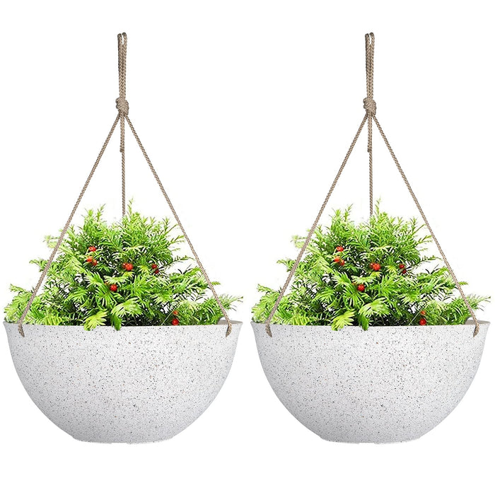 LA JOLIE MUSE Large Hanging Planters for Outdoor Plants - 13 Inch Hanging Flower Pots Set of 2, Speckled White