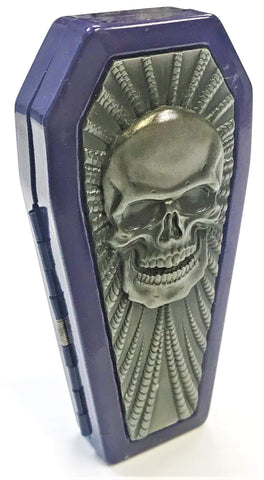 Eclipse Raised Biker Designs Crushpoof Metal Coffin Shaped Cigarette Case, 100s, 3101COF-1 (Purple Single Skull)