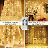 suddus Curtain Lights for Bedroom, 200 Led Hanging String Lights Outdoor, Fairy Curtain Lights Indoor for Dorm, Christmas, Wall, Backdrop, Window, Wedding, Party, Brithday Decor, Warm White