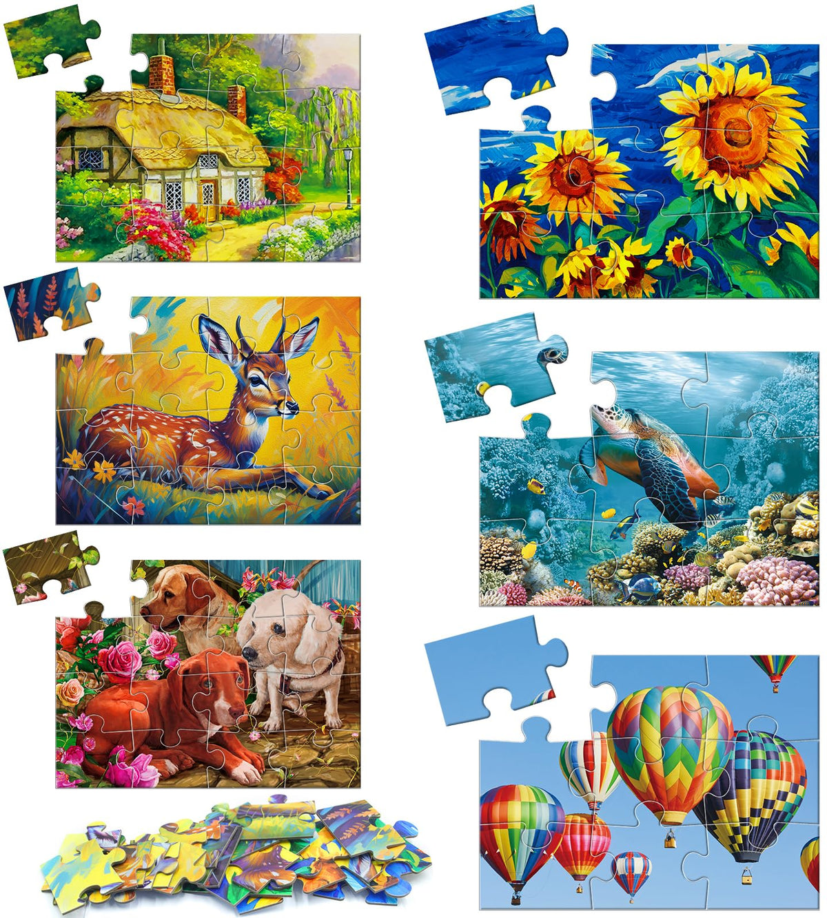 6 Packs Large Jigsaw Puzzles for Seniors Elderly 9&16 Piece, Dementia