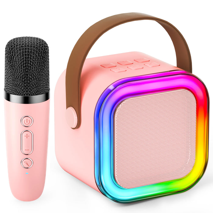 IROO Mini Karaoke Machine for Kids,Christmas Birthday Gifts for Girls 3,4,5,6,7,8,9,10 Year Old, Portable Loud Bluetooth Speaker with Wireless Microphone for Ages 4-12 Party Toys(Pinkcolour)