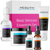 YEOUTH Hyaluronic Acid Face Serum, Vitamin C Face Serum, Cleanser, Toner & Face Cream, Rejuvenating Skin Care Set, Mothers Day Gifts, Self Care Routine 5-Piece, Skin Care Gift Set