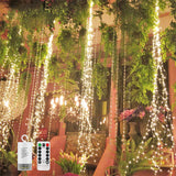 4 Pack 880 LED Battery Operated Firefly Bunch Lights, Remote Control Timer 8 Flashing Modes Copper Wire Waterfall Lights, Fairy Lights Waterproof for Christmas Patio Party Outdoor Decor (Warm White)