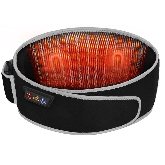 SHINE WELL Back Massager Belt for Pain Relief, Red Light Therapy Massage Belt with 3 Heat Levels and Vibrating, Lower Back Massager FSA Eligible,Battery Powered