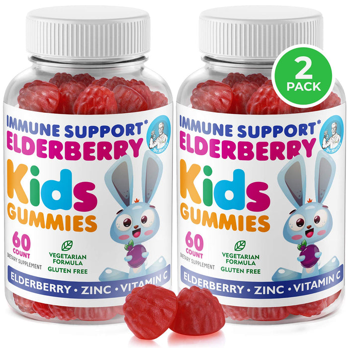 Elderberry Gummies for Kids – 2-Pack – Natural Sambucus Elderberry Extract, Vitamins, and Zinc – Immune Support Supplement – 120 Gummies