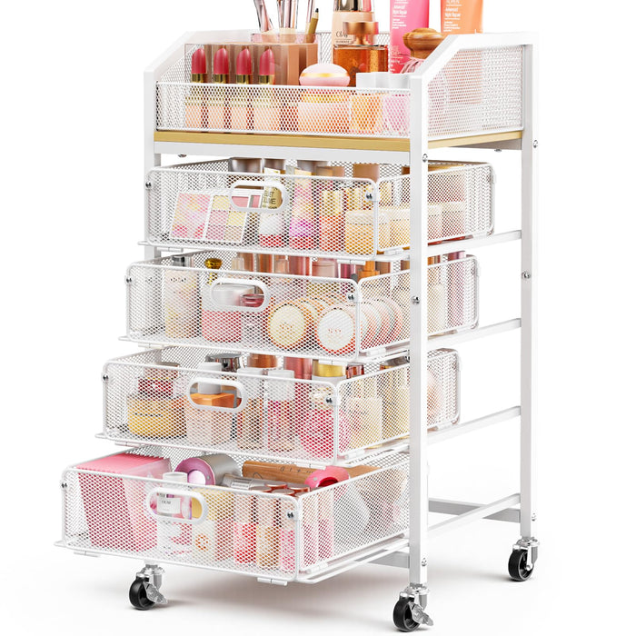 SUNALLY Rolling Makeup Cart with Drawers, Rolling Vanity Nail Cart, White